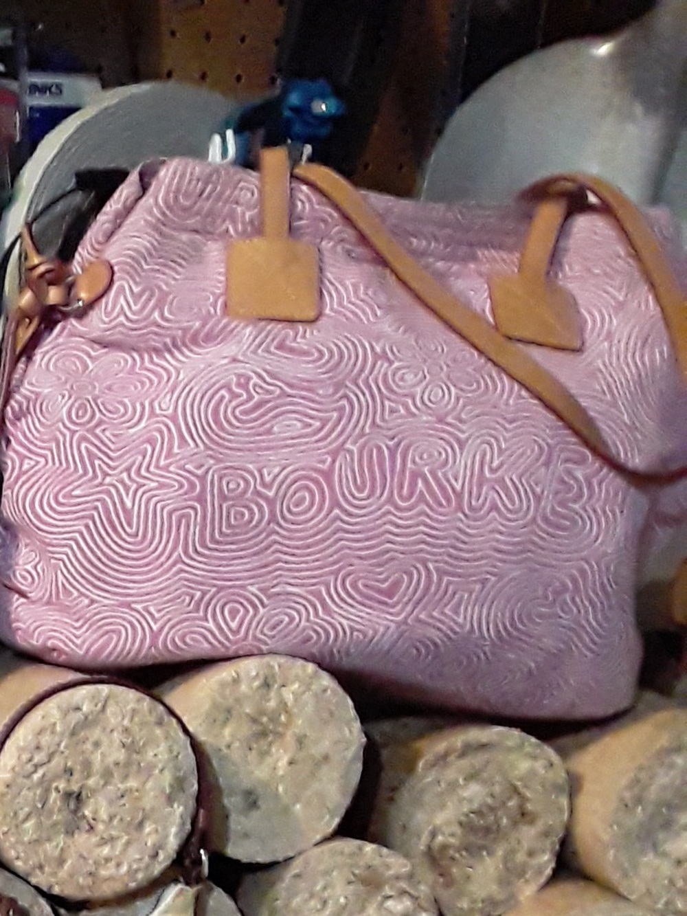 Y2K Dooney & Bourke Pink White Graffiti Shoulder Tote Bag VINTAGE